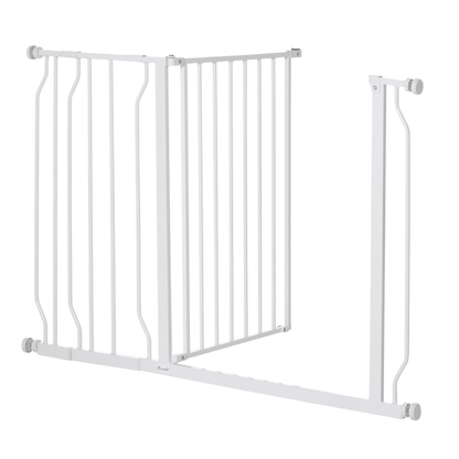 PawHut Dog Gate Wide Stair Gate w/ Door Pressure Fit Pets Barrier for Doorway, Hallway, 76H x 75-115W cm | White