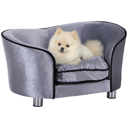 PawHut Dog Sofa Bed for Miniature Dogs - Pet Chair Couch Kitten Lounge with Soft Washable Cushion, Thick Sponge, Wooden Frame, Storage Pocket