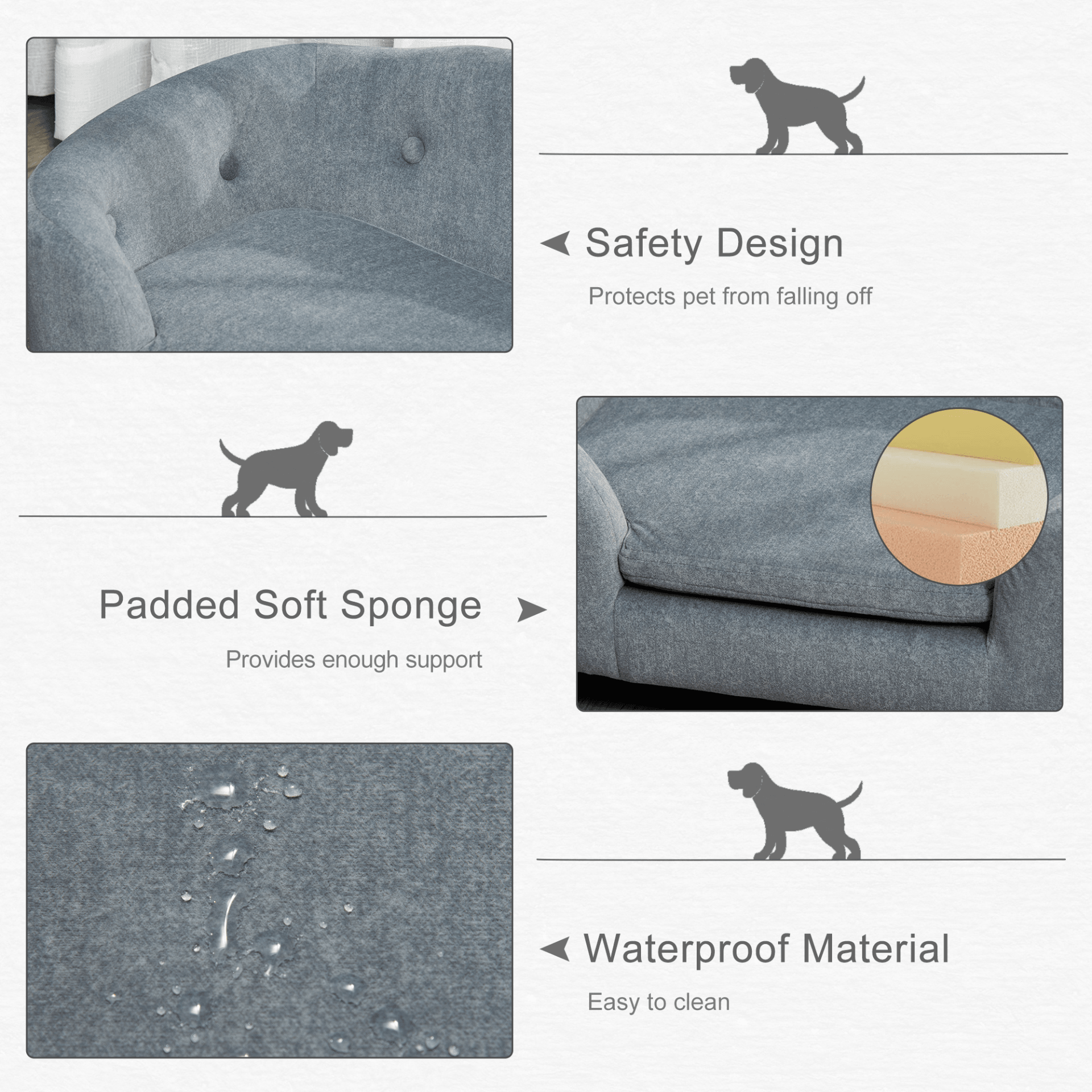 PawHut Dog Sofa Bed Pet Chair Couch with Water Resistant Fabric | Mini Size Dog - FluffePet