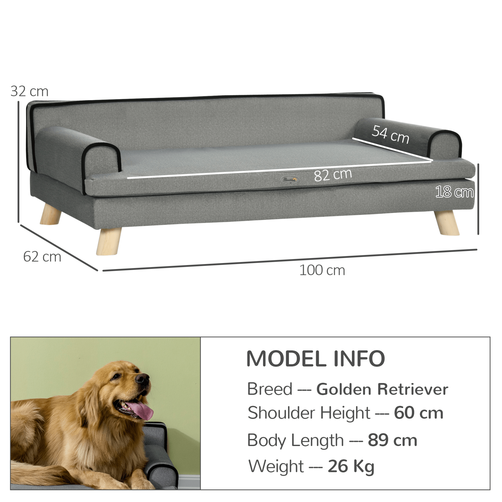 PawHut Dog Sofa with Legs Water-resistant Fabric | Pet Chair Bed for Large & Medium Dogs