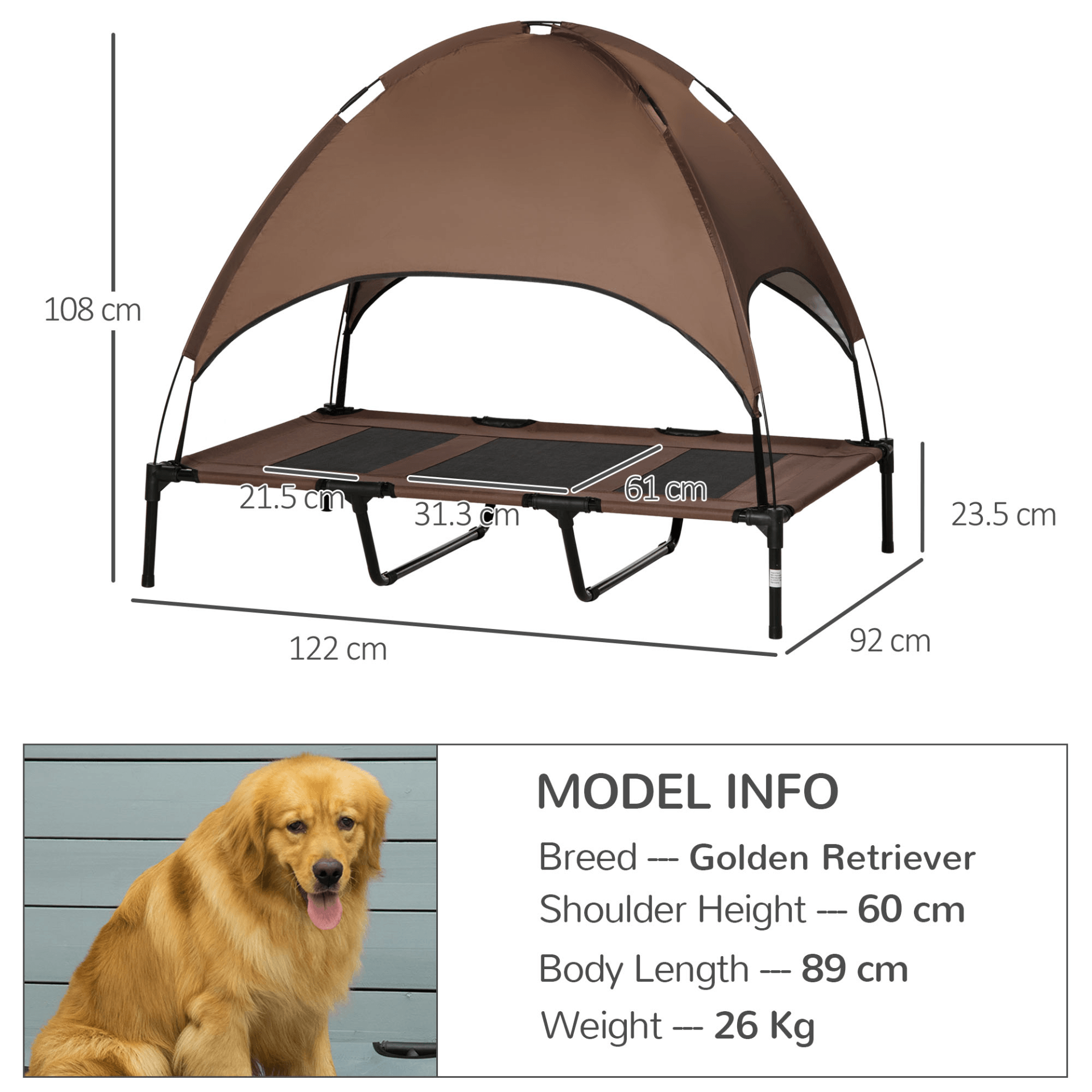 Elevated Dog Bed Gazebo with Breathable Mesh UV Protection Canopy for XXL Dogs