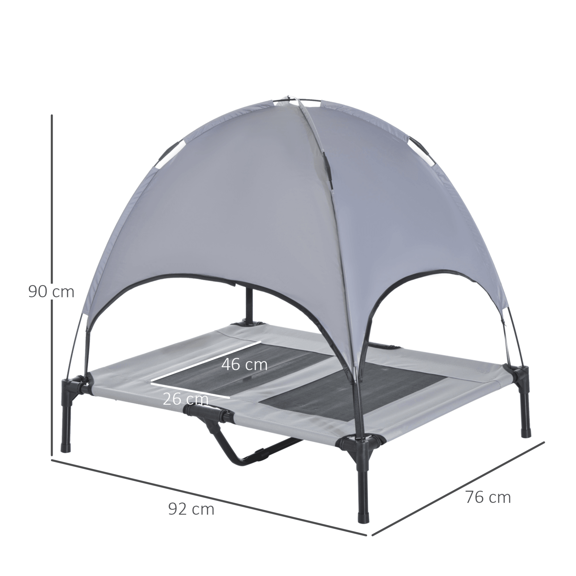 PawHut Elevated Dog Bed with UV Protection Canopy Grey | Large Dogs