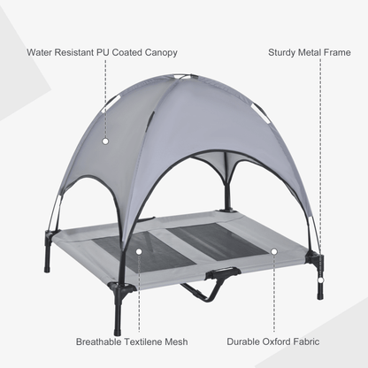 PawHut Elevated Dog Bed with UV Protection Removable Canopy Grey | Large Dogs