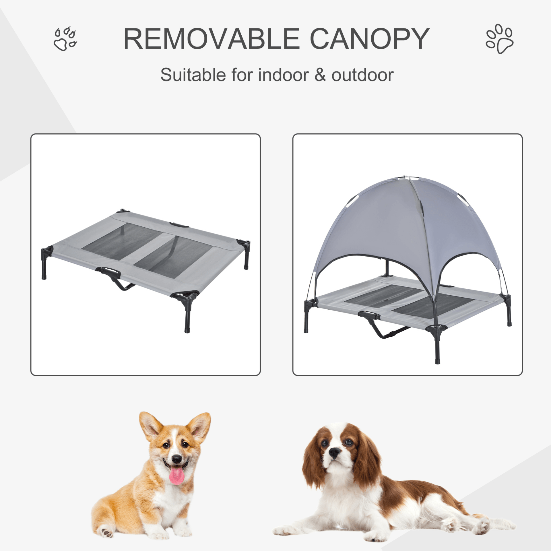 PawHut Elevated Dog Bed with UV Protection Removable Canopy Grey | Large Dogs