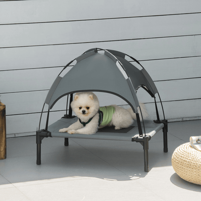 PawHut Elevated Dog Bed with Canopy Gray | Small Dogs