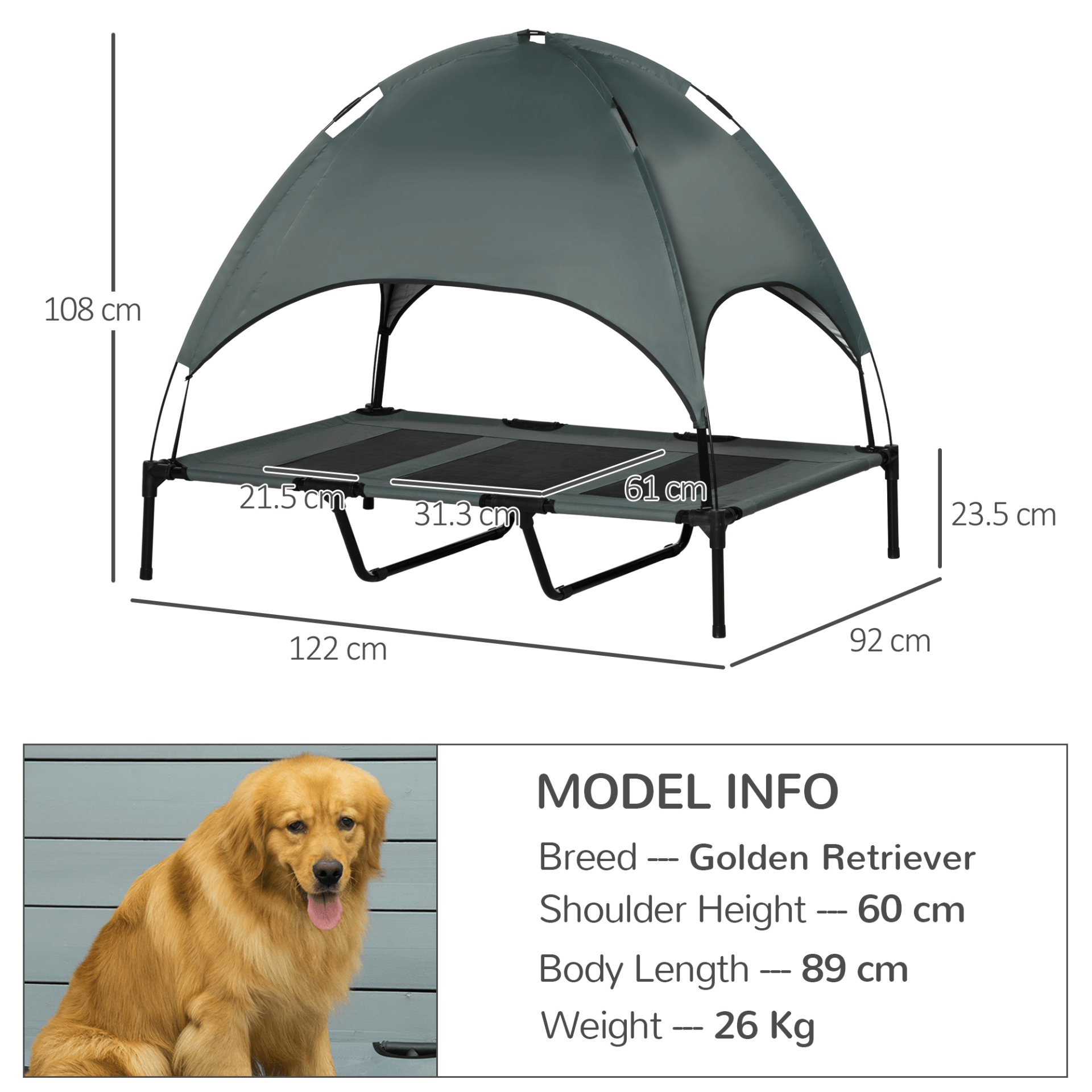 PawHut Elevated Dog Bed with Canopy Gray | XXL Dogs