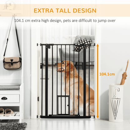 PawHut Extra Tall Dog Gate with Cat Flap 104 cm Tall 74-101 cm Wide Black