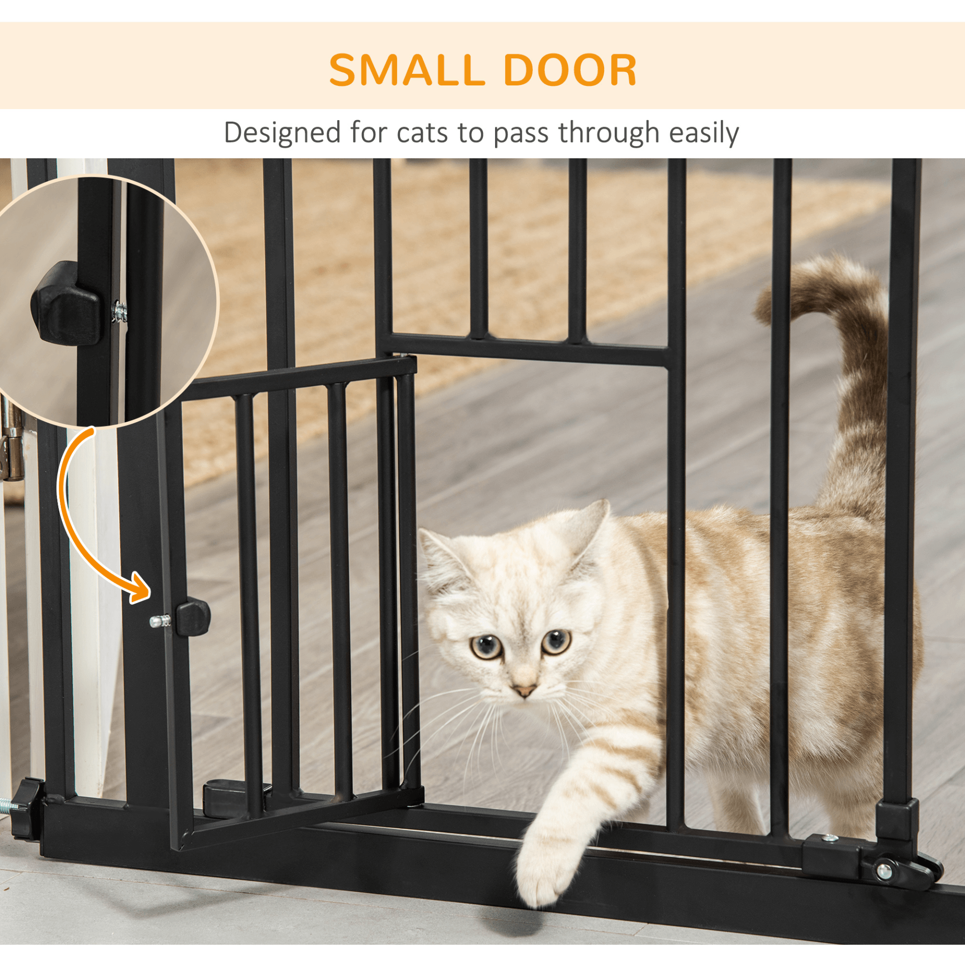 PawHut Extra Tall Dog Gate with Cat Flap | Black 104 cm Tall 74-101 cm Wide - FluffePet