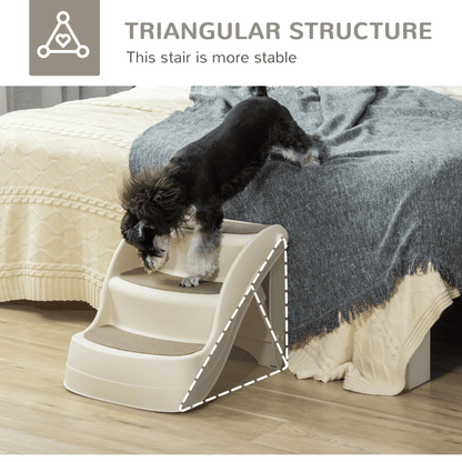 PawHut Foldable Pet Stairs Portable Dog Steps 3-Step Design Non-slip Mats High Beds, Sofas Cream