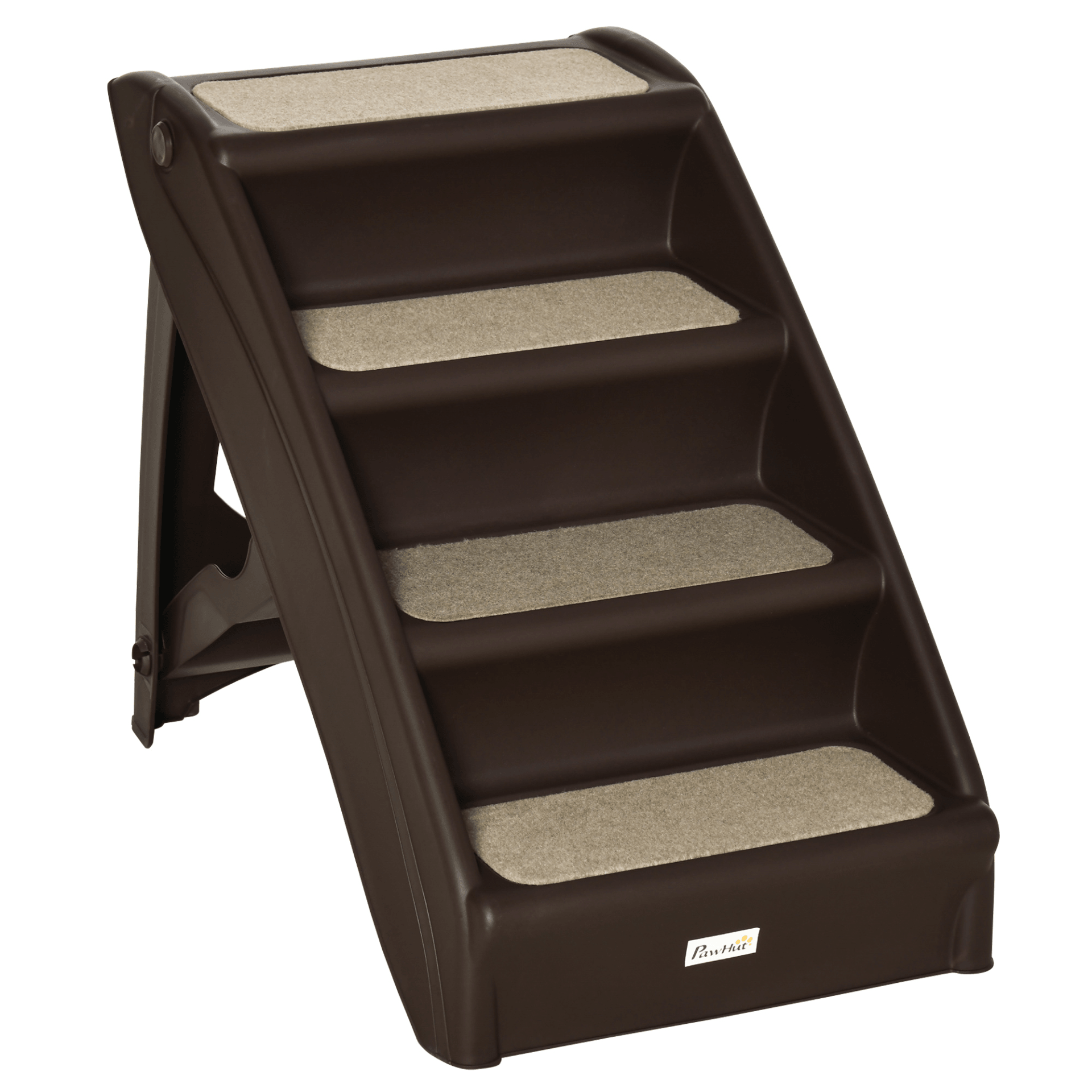 PawHut Foldable Pet Stairs Portable Dog Steps for Sofa, Bed, Four-Step Design for Cats, Small Miniature Dogs w/ Non-Slip Mats - Dark Brown, 62 x 38 x 49.5cm