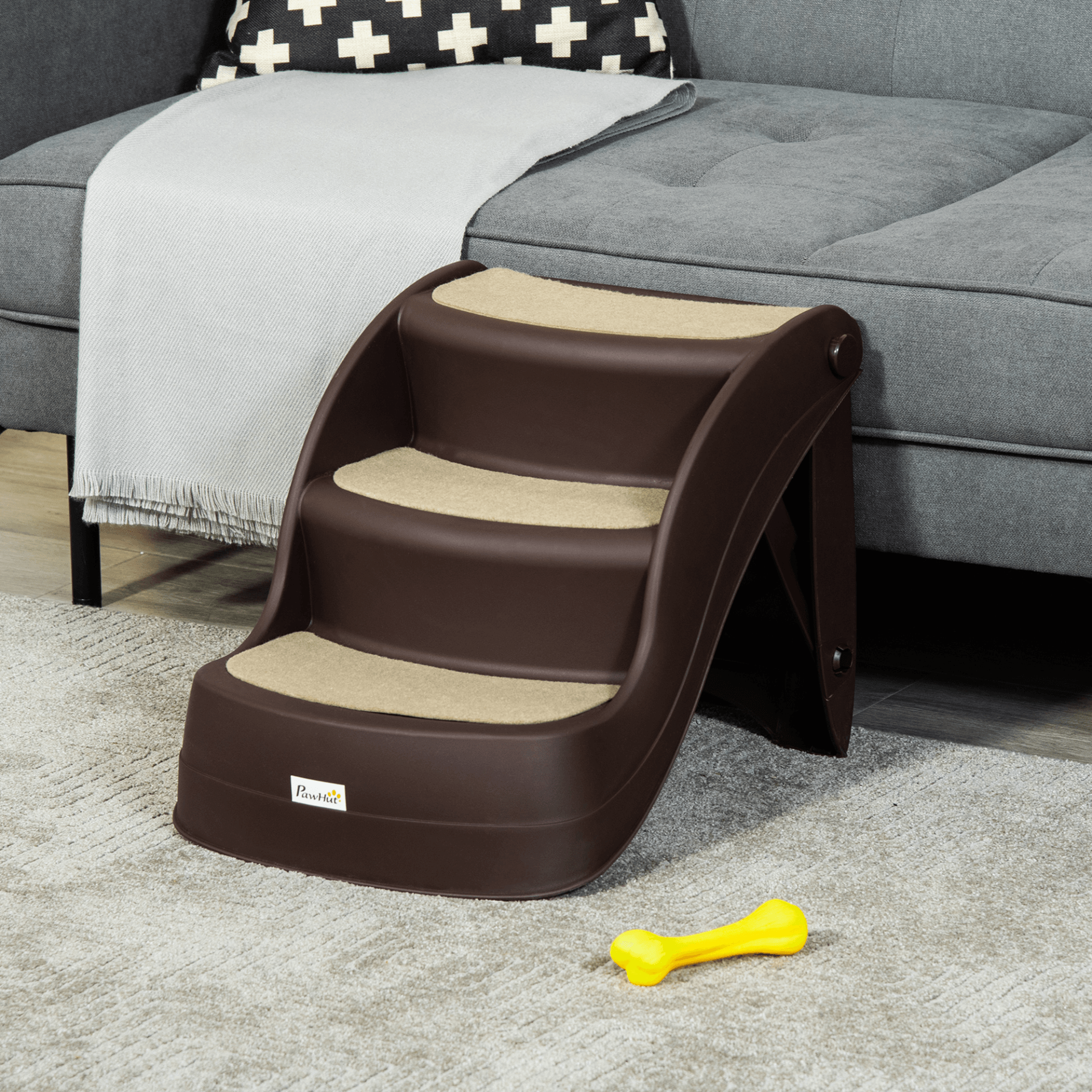 PawHut Foldable Pet Stairs Portable Dog Steps Non-slip Mats Brown