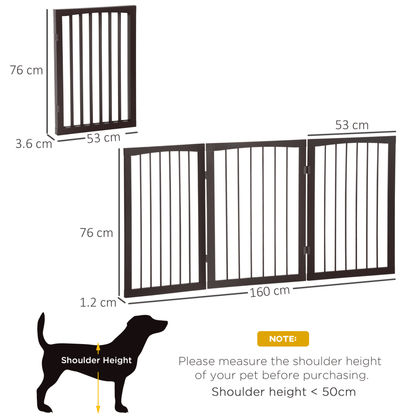 PawHut Folding 3 Panel Pet Gate Wooden Foldable Dog Fence Indoor Free Standing Safety Gate Portable Separation Pet Barrier Guard