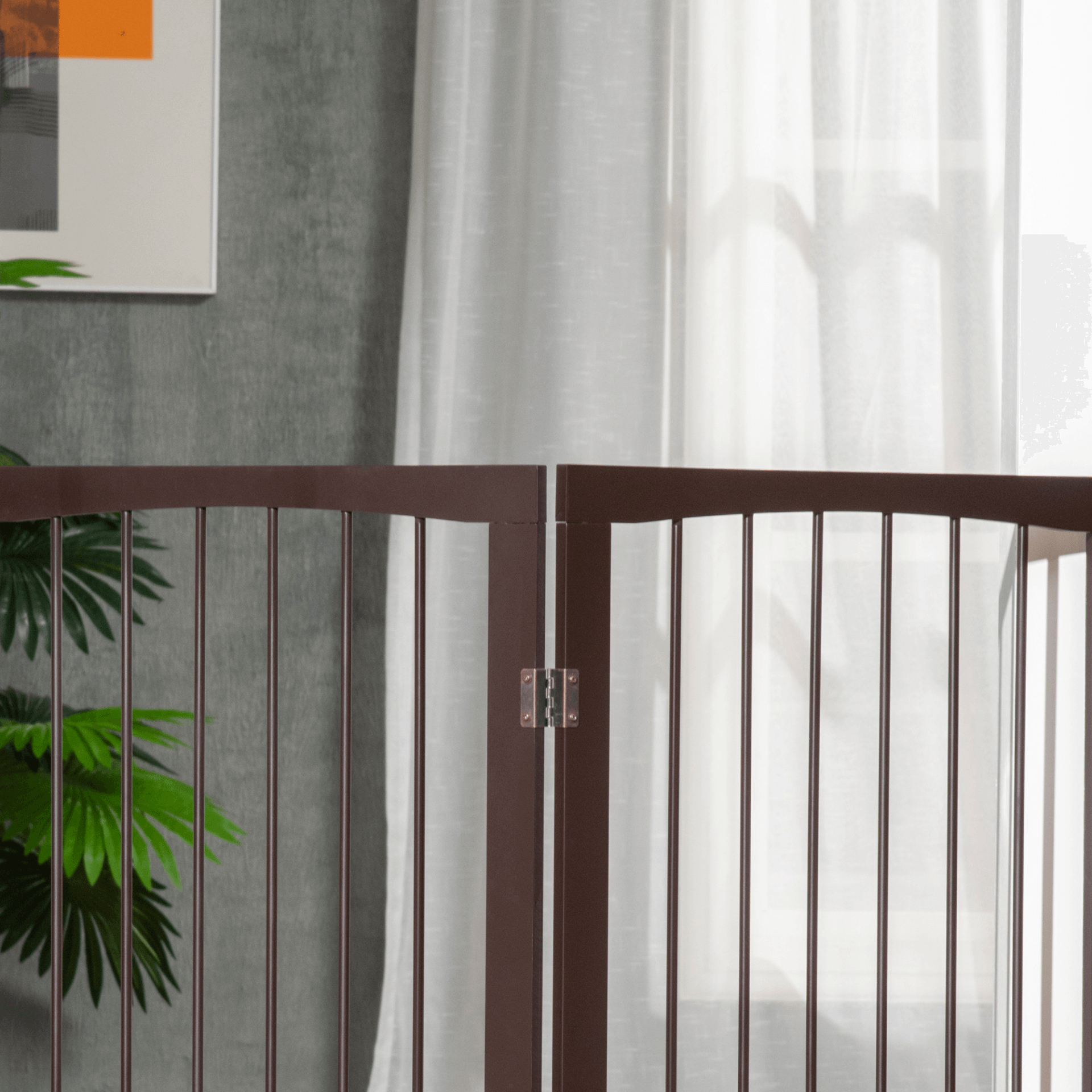 PawHut Folding 3 Panel Pet Gate | Wooden Foldable Dog Fence Indoor Free Standing | Dark Brown 154L x 1.2W x 76H cm - FluffePet