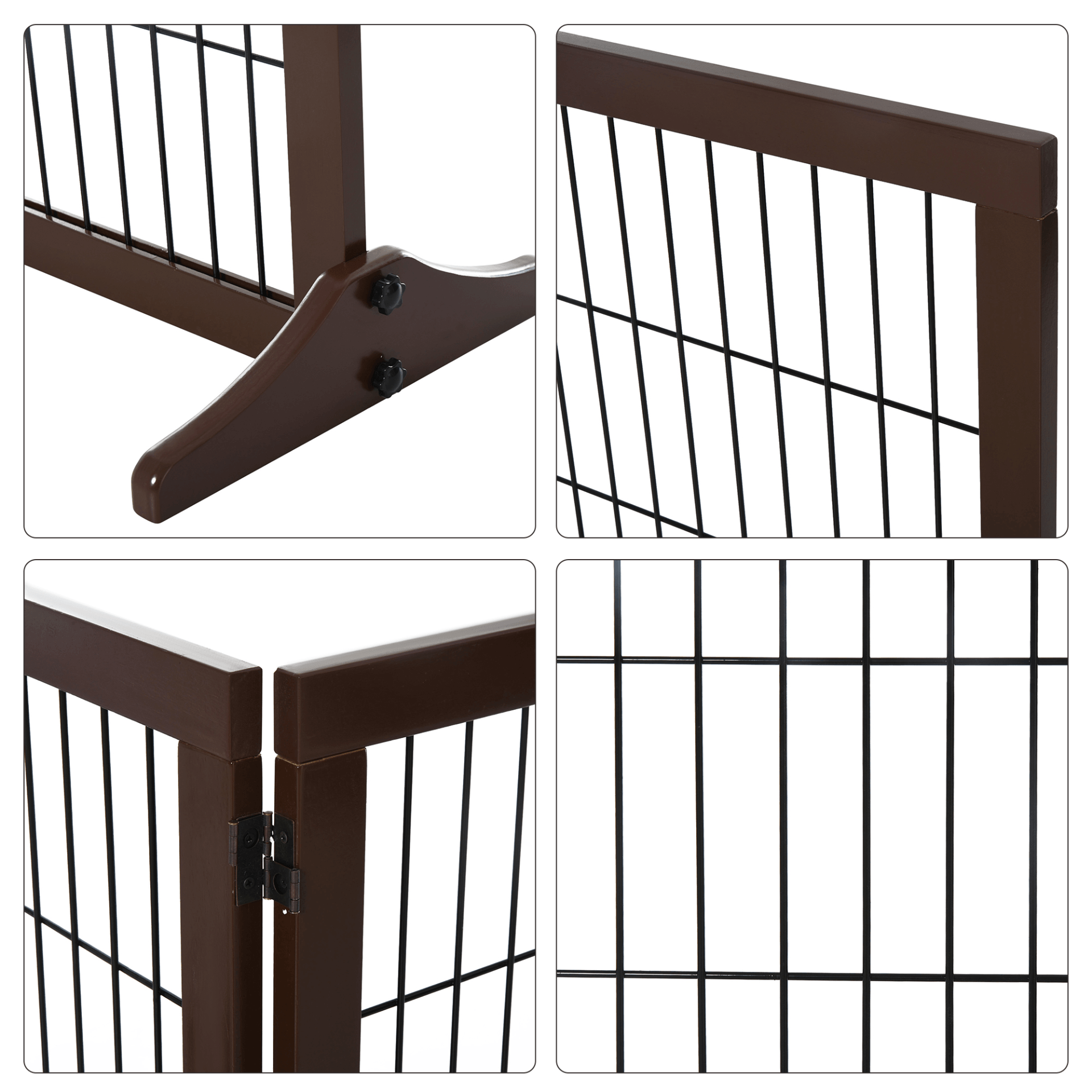 PawHut Freestanding Dog Gate - 3 Panel Safety Pet Barrier Foldable with Support Feet | Brown 185L x 36W x 71H cm - FluffePet