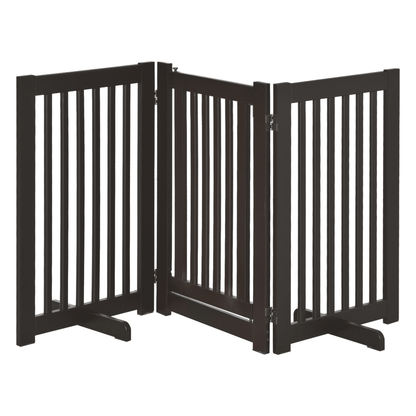 PawHut Freestanding Dog Gate Wood Doorway Safety Pet Barrier Fence Foldable w/ Latch Support Feet Deep Brown, 155 x 76 cm