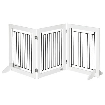 PawHut Freestanding Pet Gate Stair Gates for Dogs Foldable Wooden Dog Gate with 2 Support Feet, 61 cm Tall, for Doorways Hallways Staircases, Small Dogs - White