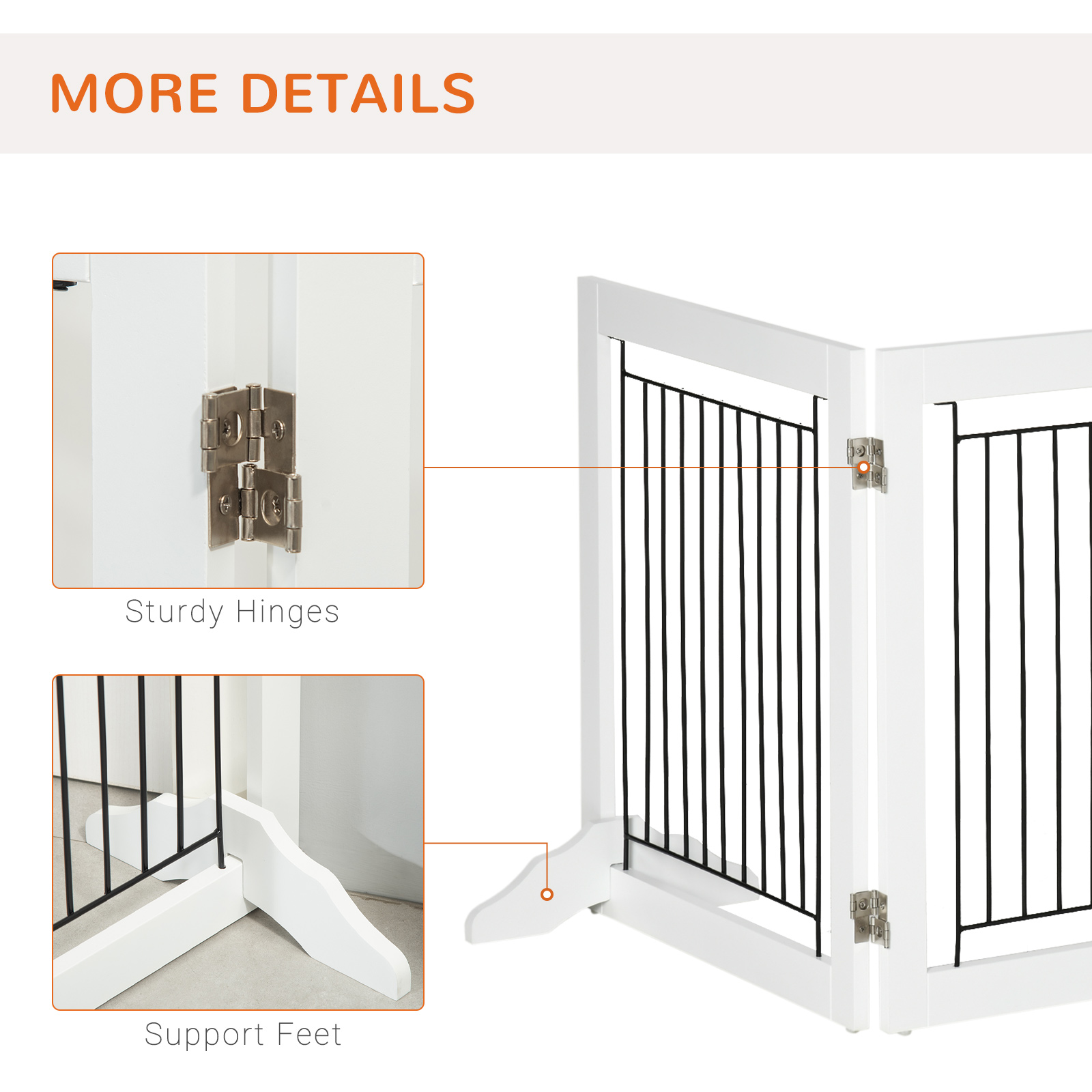 PawHut Freestanding Foldable Pet Gate - Small Dogs | White 154L x 30.5W x 61H cm