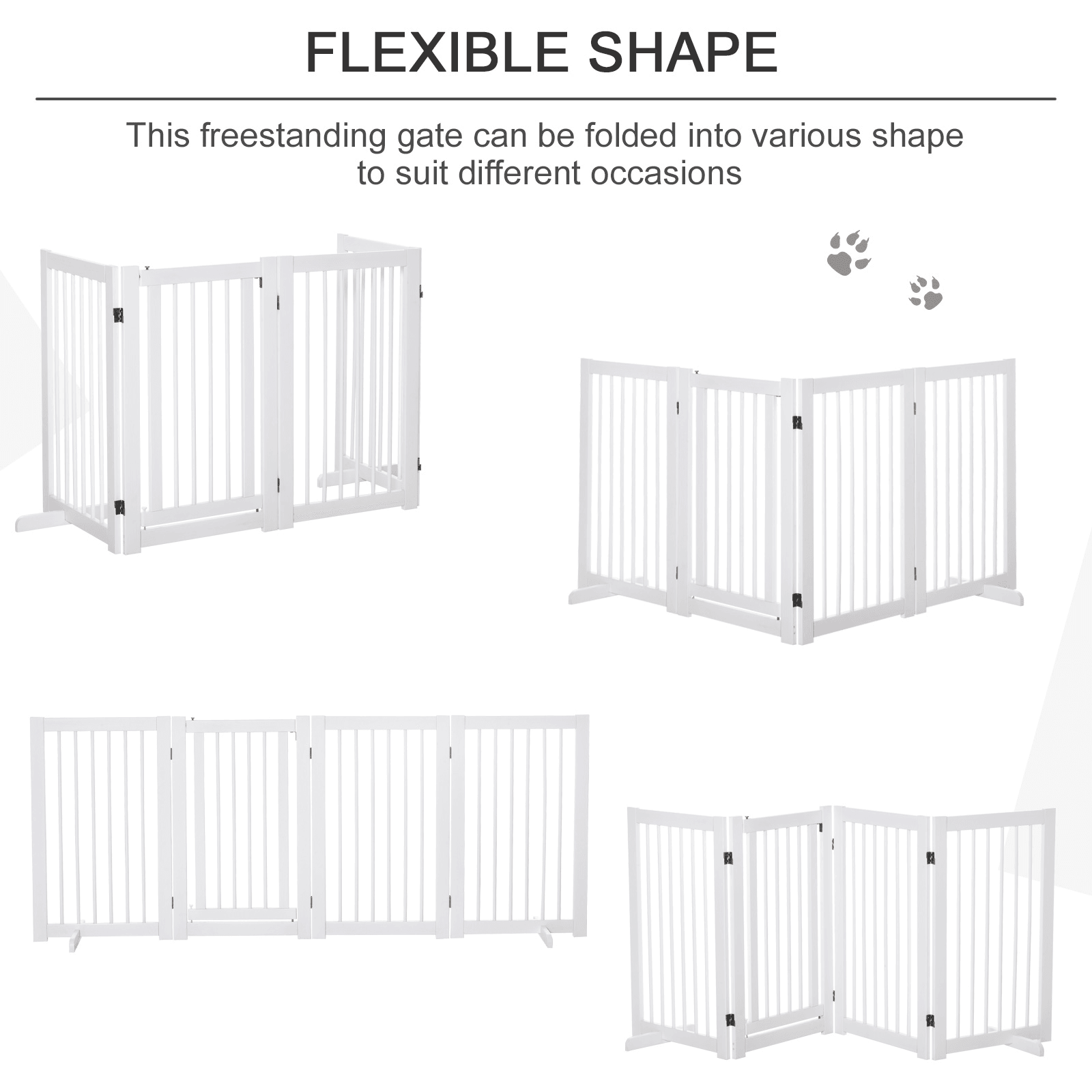 PawHut Freestanding Pet Gate 4 Panels Wooden Dog Safety Fence - Foldable | White 220L x 36W x 91H cm - FluffePet