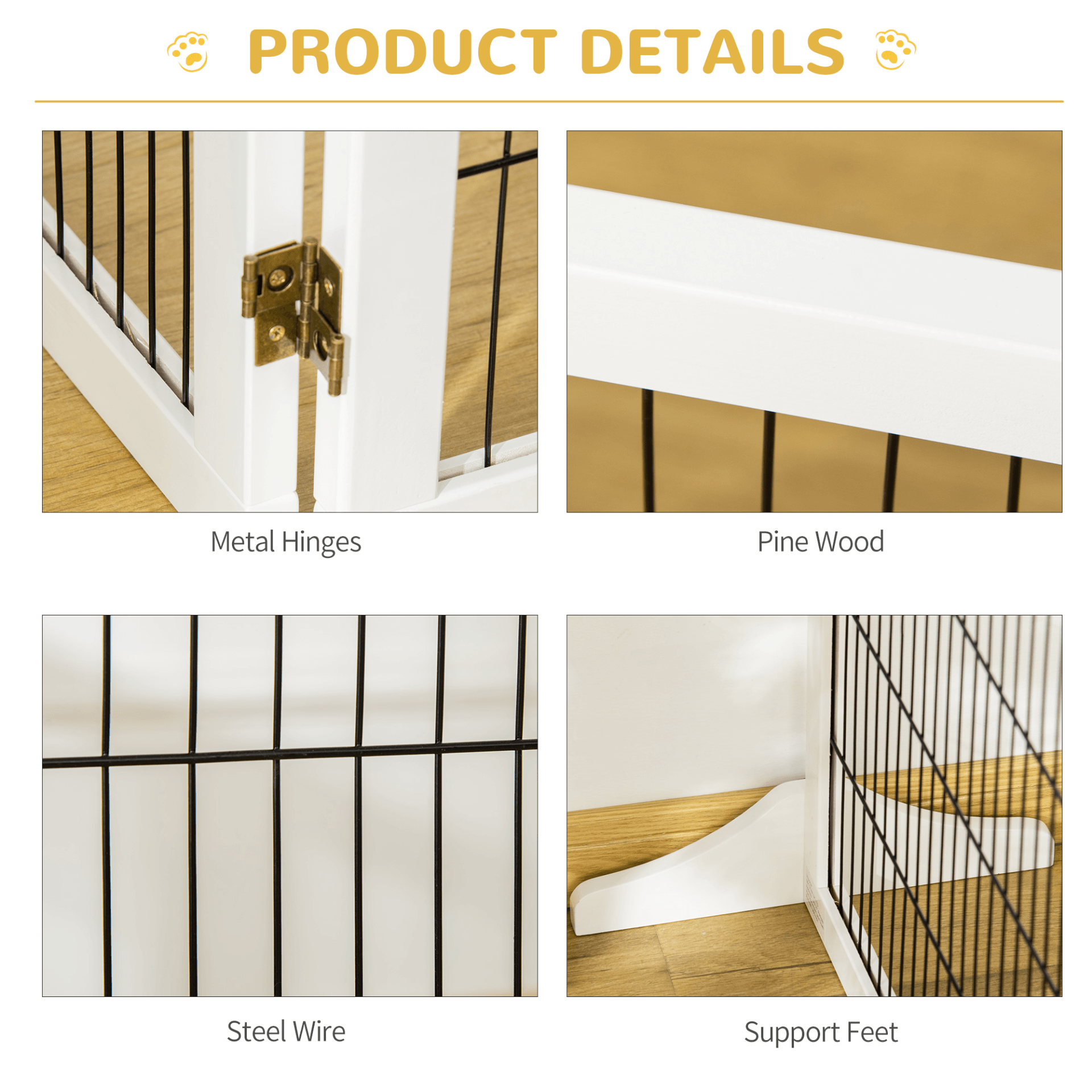 PawHut Freestanding Pet Gate - 6 Panel Foldable Playpen Wooden Dog Gate | White 432L x 36W x 70H cm - FluffePet