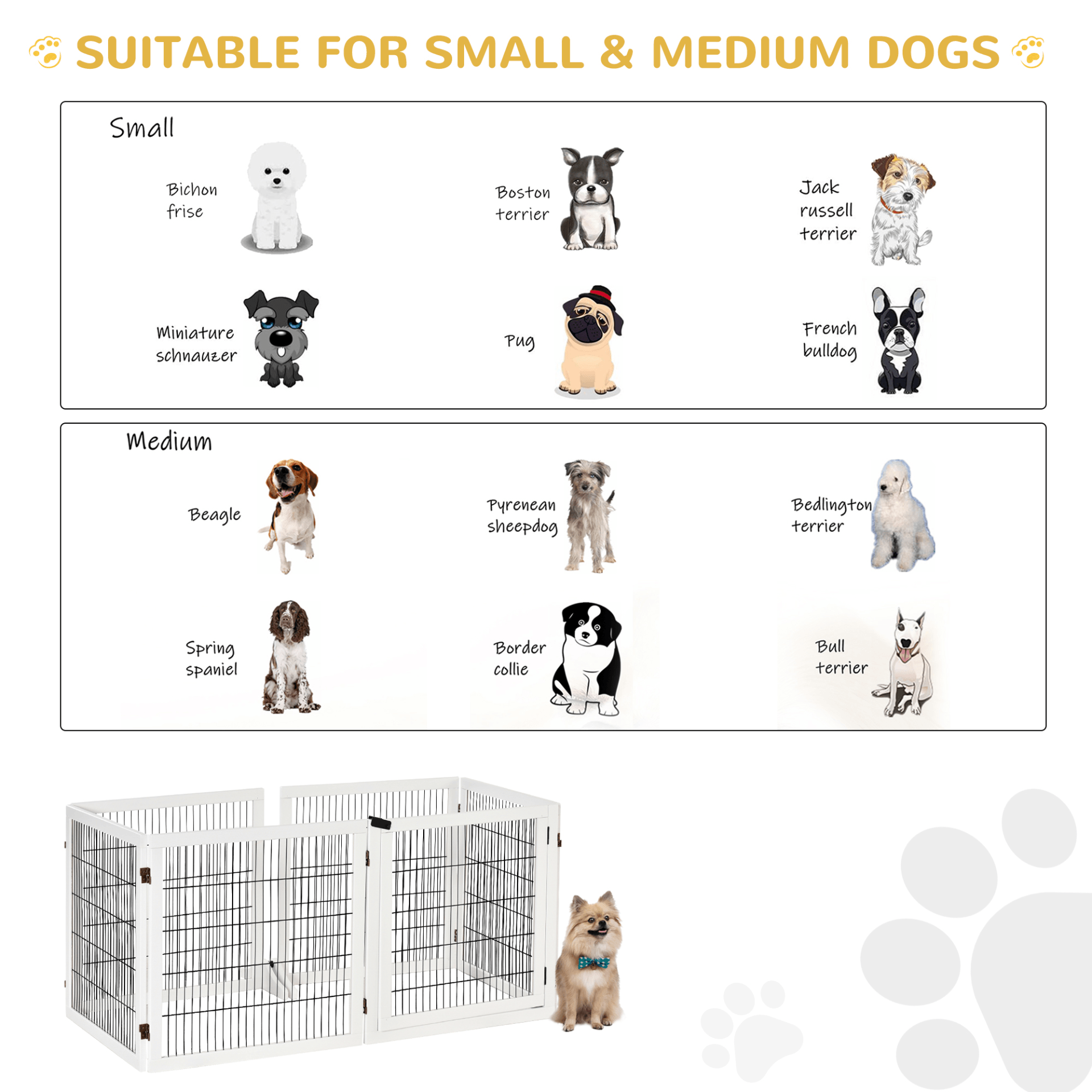 PawHut Freestanding Pet Gate - 6 Panel Foldable Playpen Wooden Dog Gate | White 432L x 36W x 70H cm - FluffePet