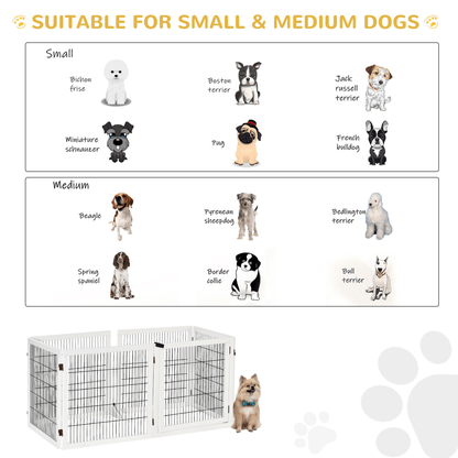 PawHut Freestanding Pet Gate - 6 Panel Foldable Playpen Wooden Dog Gate | White 432L x 36W x 70H cm - FluffePet