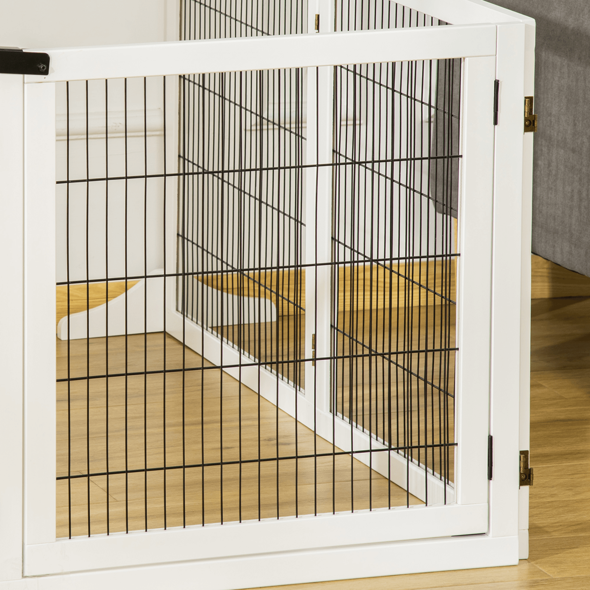 PawHut Freestanding Pet Gate - 6 Panel Foldable Playpen Wooden Dog Gate | White 432L x 36W x 70H cm - FluffePet