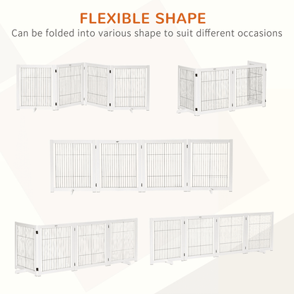 PawHut Freestanding Pet Gate - Foldable with Support Feet | White 264L x 35.5W x 77H cm - FluffePet