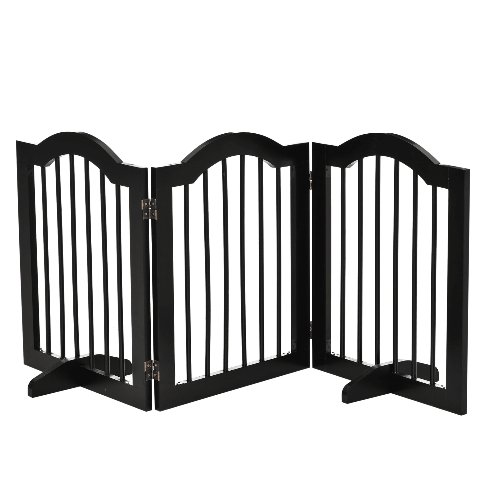 PawHut Freestanding Pet Gate Wooden Dog Gate with Support Feet - Foldable Pet Fence Safety Barrier for House Doorway Stairs | Black