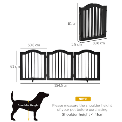 PawHut Freestanding Pet Gate Wooden Dog Gate with Support Feet - Foldable Pet Fence Safety Barrier for House Doorway Stairs | Black