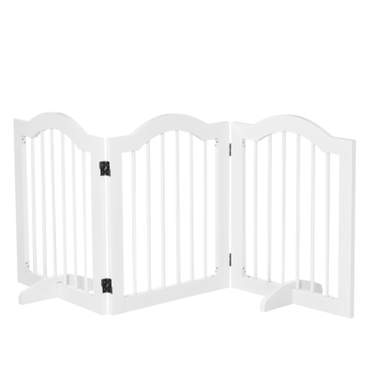 PawHut Freestanding Pet Gate Wooden Dog Gate with Support Feet Foldable Pet Fence Safety Barrier for the House Doorway Stairs White