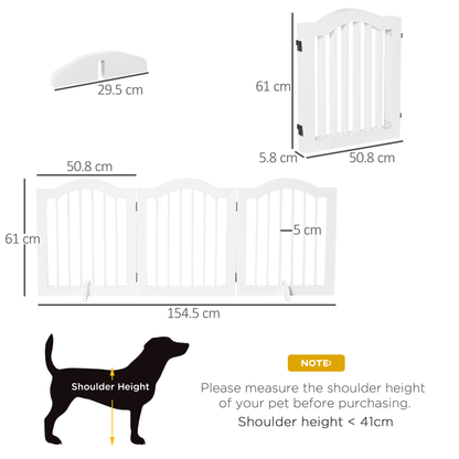 PawHut Freestanding Pet Gate Wooden Dog Gate with Support Feet Foldable Pet Fence Safety Barrier for the House Doorway Stairs White