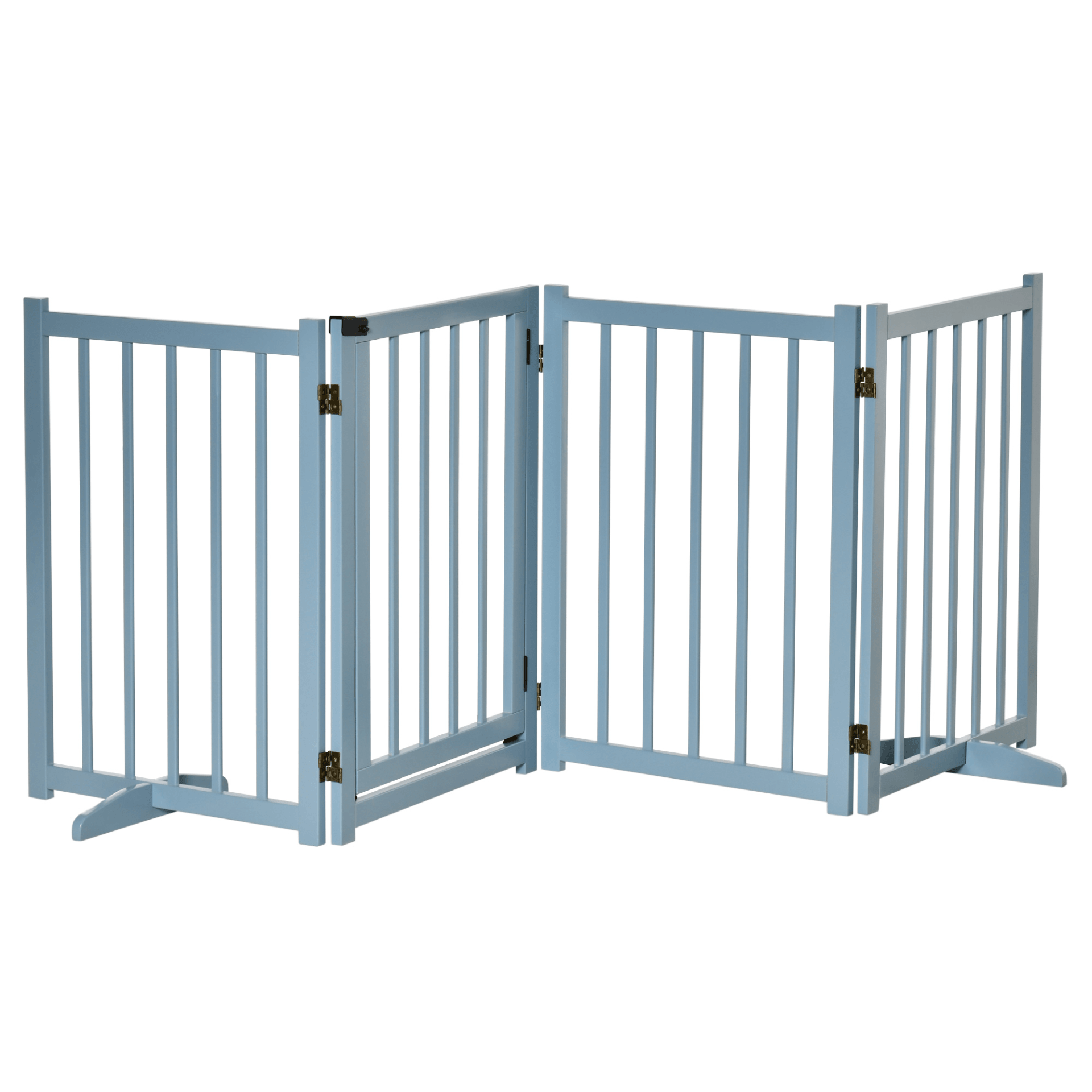 PawHut Freestanding Pet Gate for Small and Medium Dogs, Wooden Foldable Dog Safety Barrier with 4 Panels, 2 Support Feet, 80 cm Tall for Doorways, Stairs Blue-grey