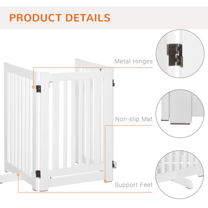 PawHut Freestanding Dog Gate Wood Doorway Safety Pet Barrier Fence Foldable w/ Latch Support Feet White, 155 x 76 cm