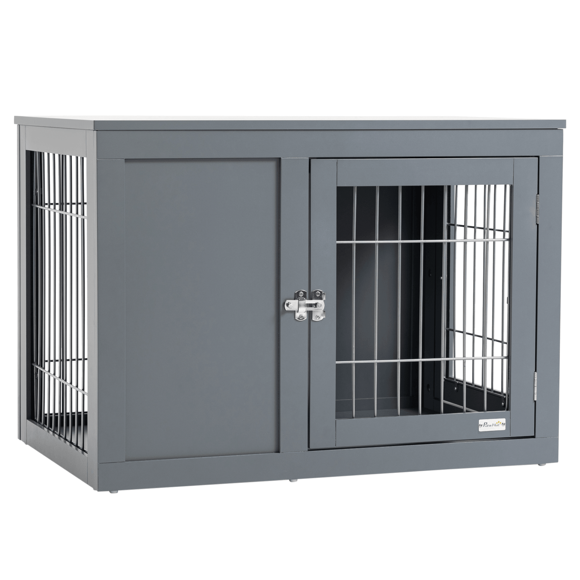 PawHut Furniture-Style Dog Crate End Table with Two Lockable Doors Grey