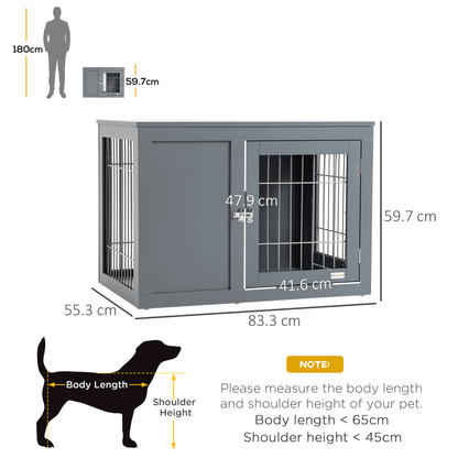 PawHut Furniture-Style Dog Crate End Table with Two Lockable Doors Grey