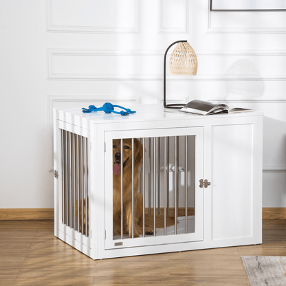 PawHut Furniture Style Dog Crate with Two Doors End Table Pet Cage Kennel with Locks for Medium and Large Dogs White