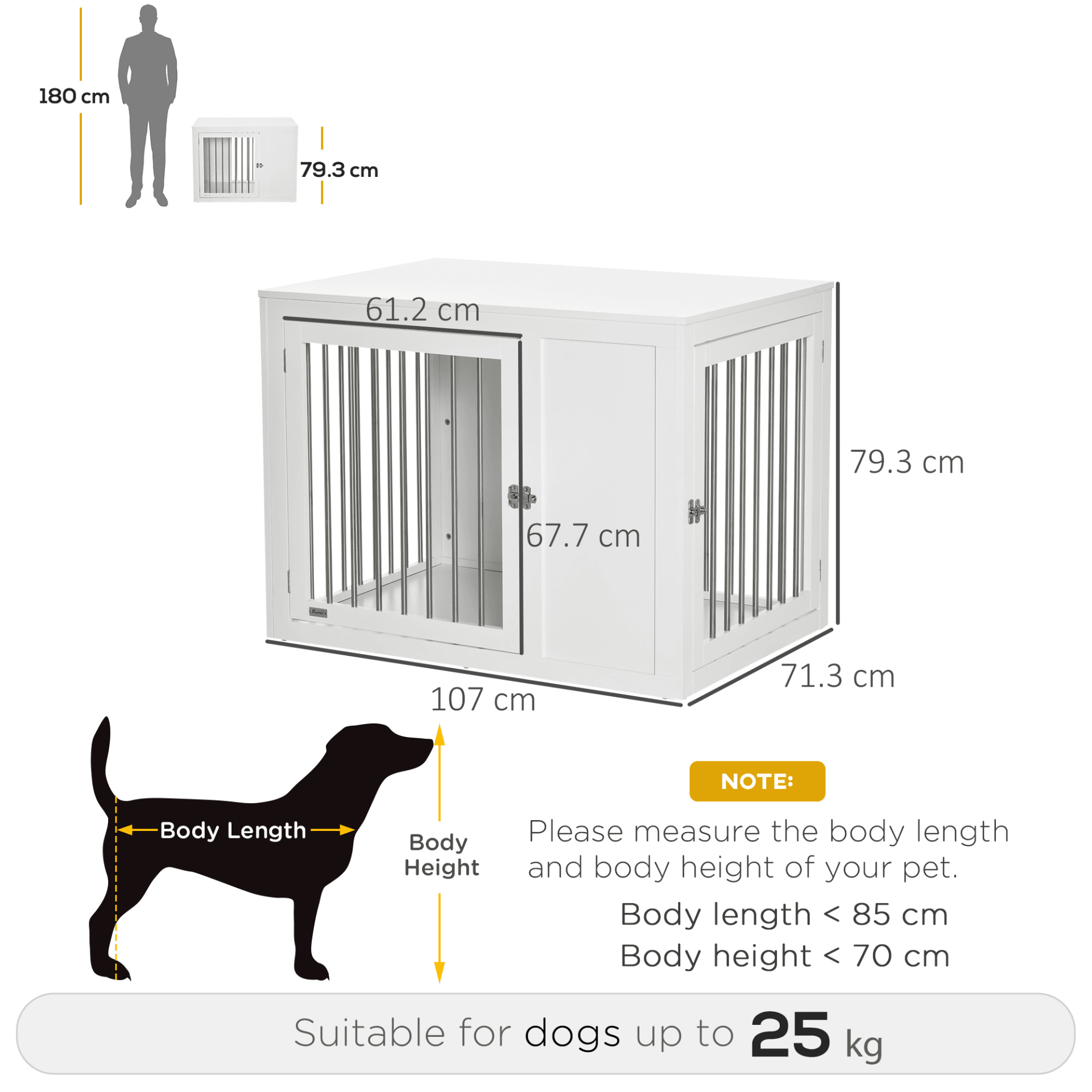 PawHut Furniture Style Dog Crate with Two Doors End Table Pet Cage Kennel with Locks for Medium and Large Dogs White