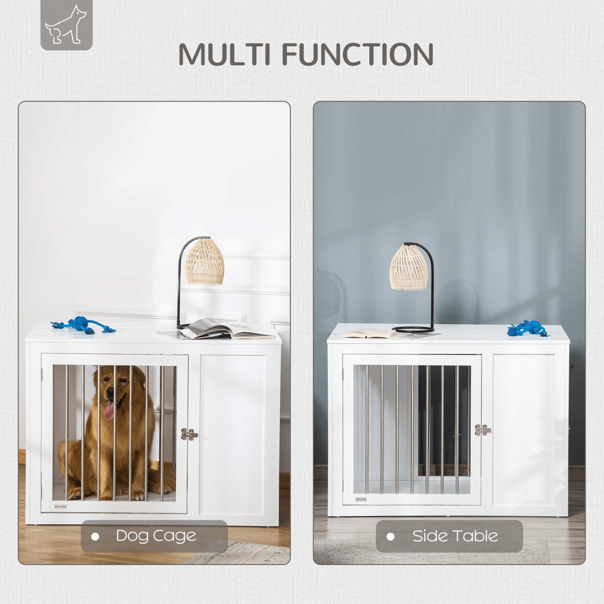 PawHut Furniture Style Dog Crate with Two Doors End Table Pet Cage Kennel with Locks for Medium and Large Dogs White