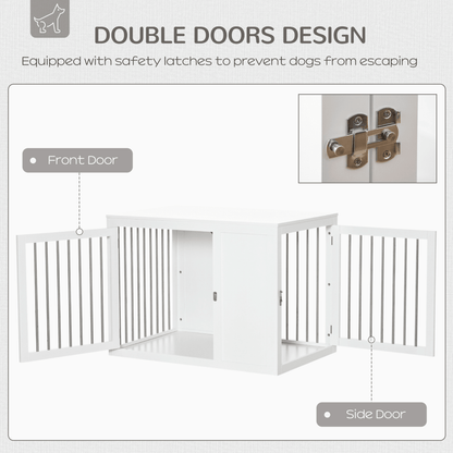 PawHut Furniture Style Dog Crate with Two Doors End Table Pet Cage Kennel with Locks for Medium and Large Dogs White