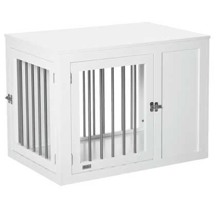 PawHut Furniture Style Dog Crate with Two Doors End Table with Locks for Medium Dogs White