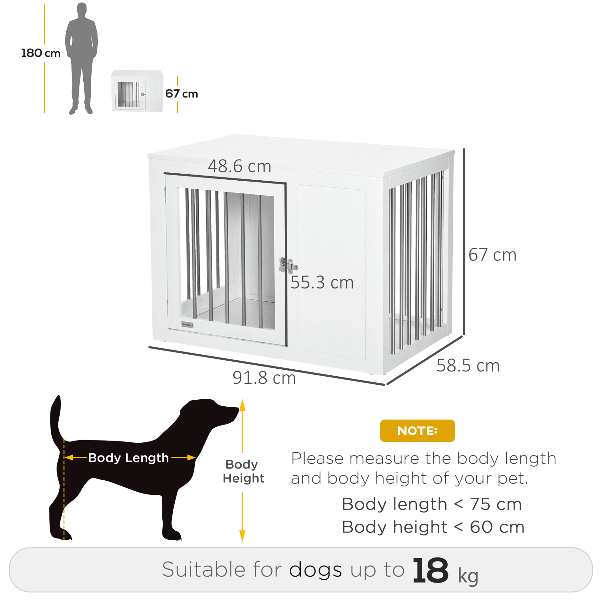 PawHut Furniture Style Dog Crate with Two Doors End Table with Locks for Medium Dogs White