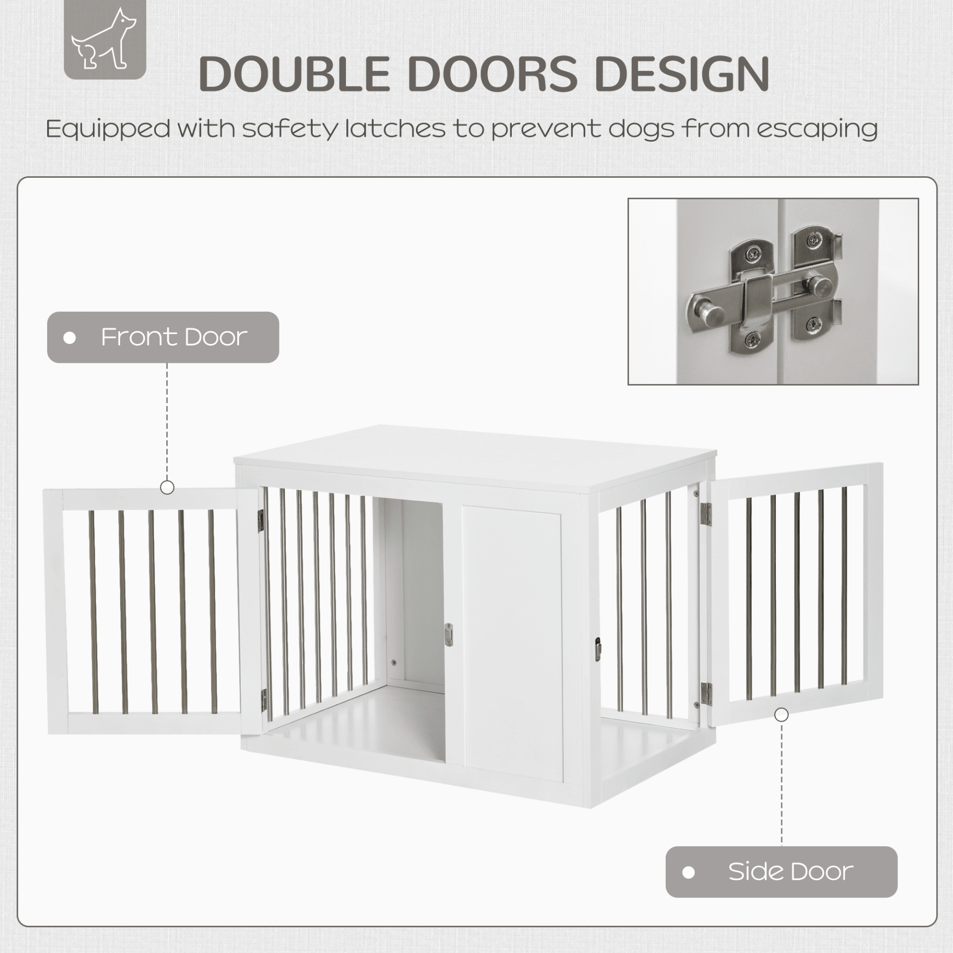 PawHut Furniture Style Dog Crate with Two Doors End Table with Locks for Medium Dogs White