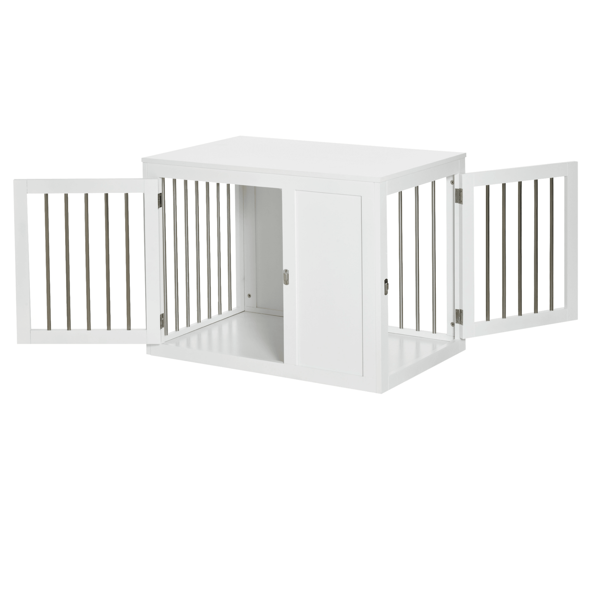 PawHut Furniture Style Dog Crate with Two Doors End Table with Locks| White Medium Dogs 67H x 91.8L x 58.5W cm - FluffePet