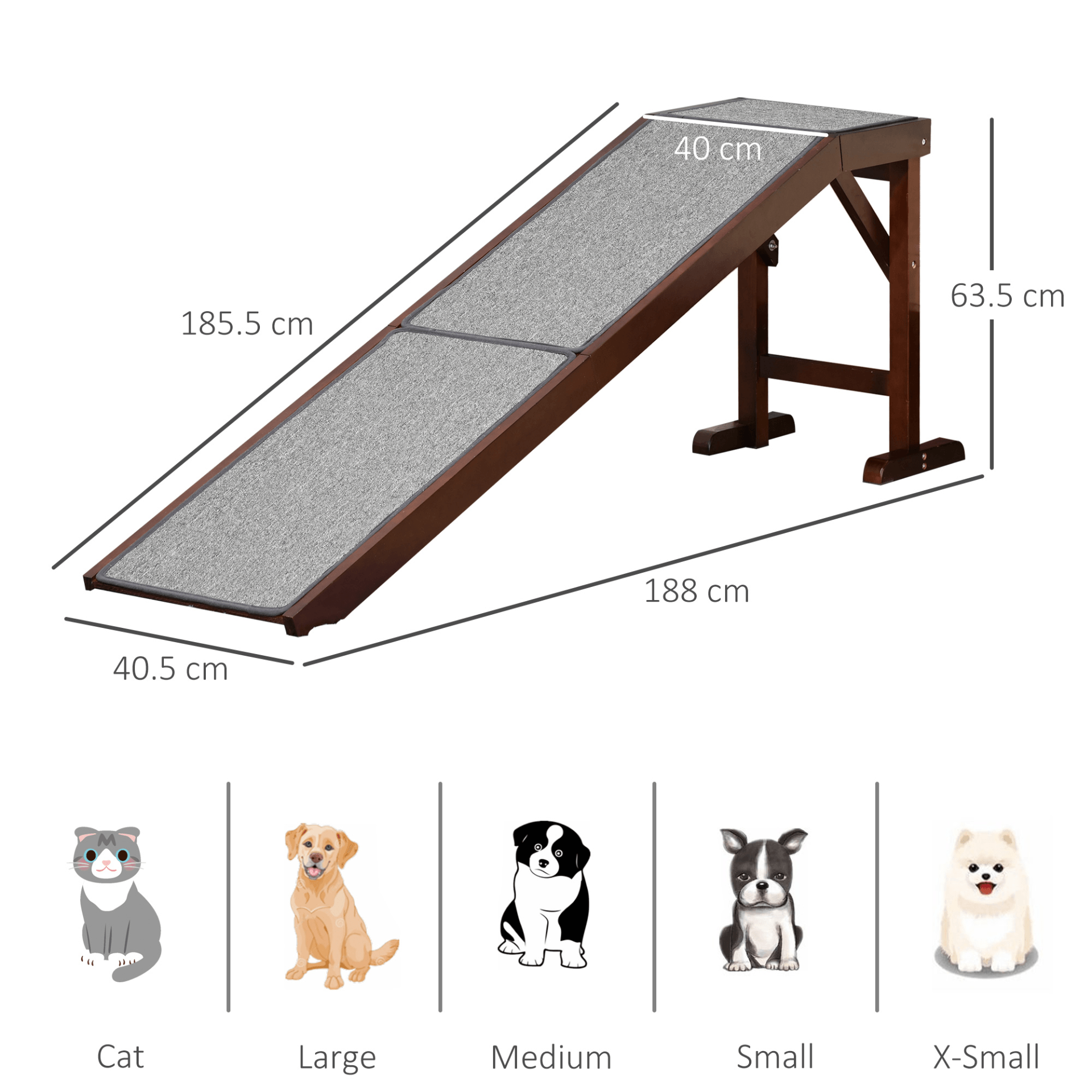 PawHut Pet Ramp for Dogs Cats  Non-Slip Carpet Top Platform | Brown & Grey