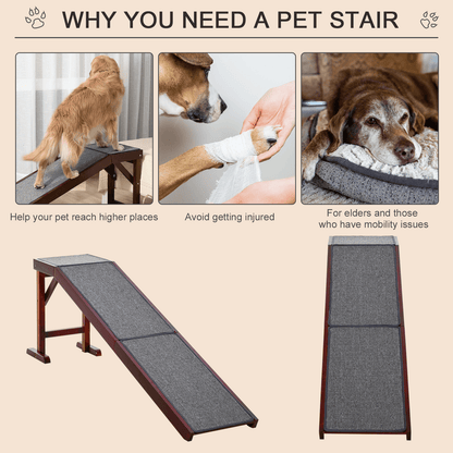 PawHut Pet Ramp for Dogs Cats  Non-Slip Carpet Top Platform | Brown & Grey