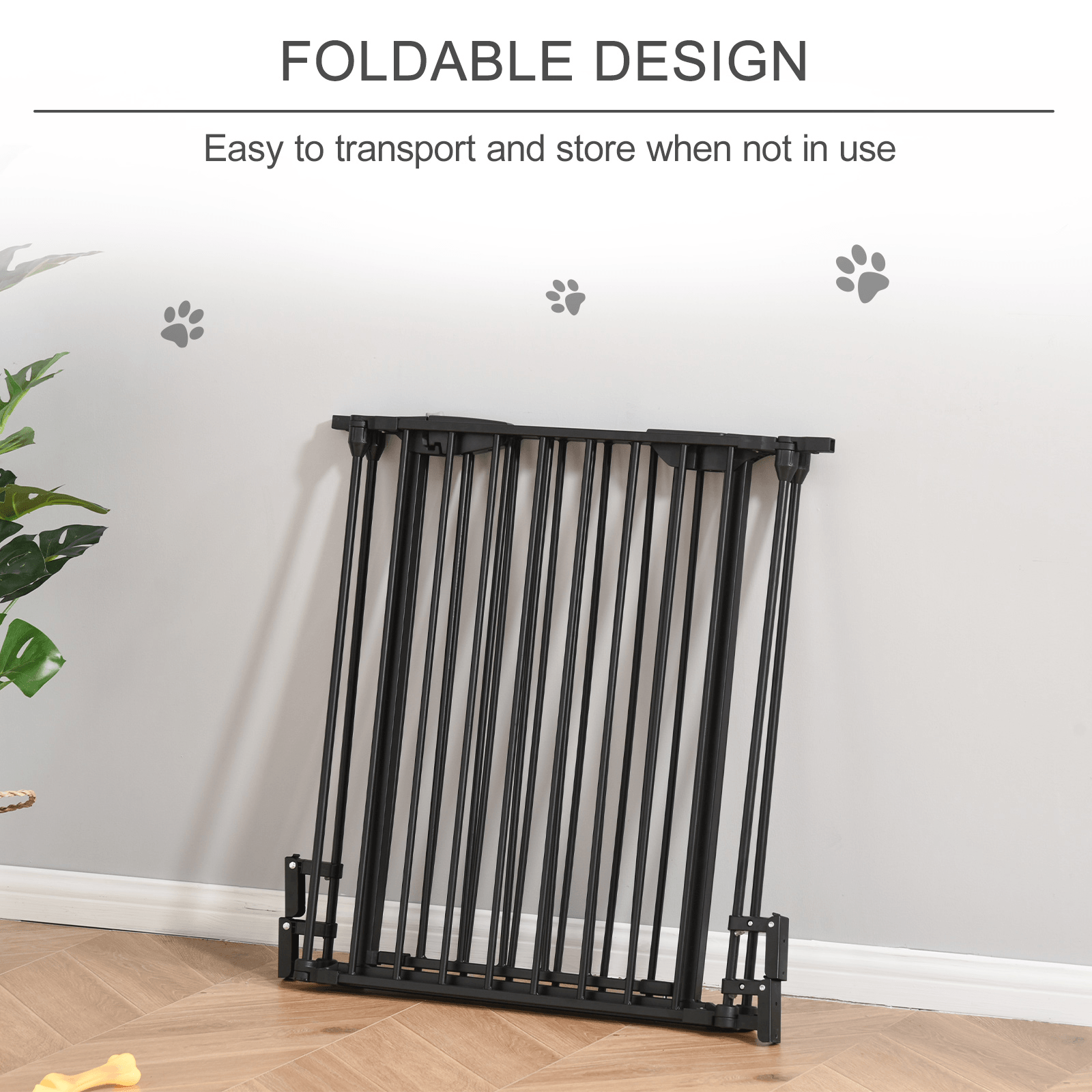 PawHut Pet Safety Gate 3-Panel Playpen Fireplace Christmas Tree Metal Fence Stair Barrier Room Divider with Walk Through Door Automatically Close Lock Black