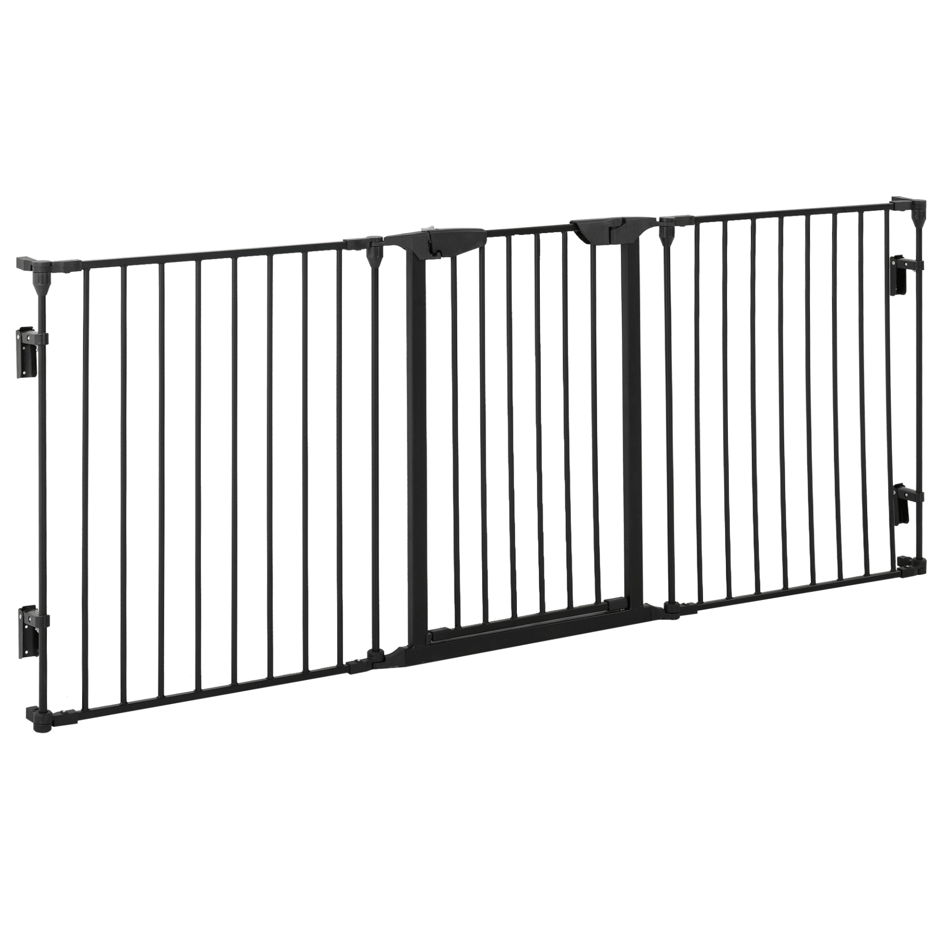 PawHut Pet Safety Gate - 3-Panel Auto Close Lock | Black 180L x 3W x 74.5H cm - FluffePet