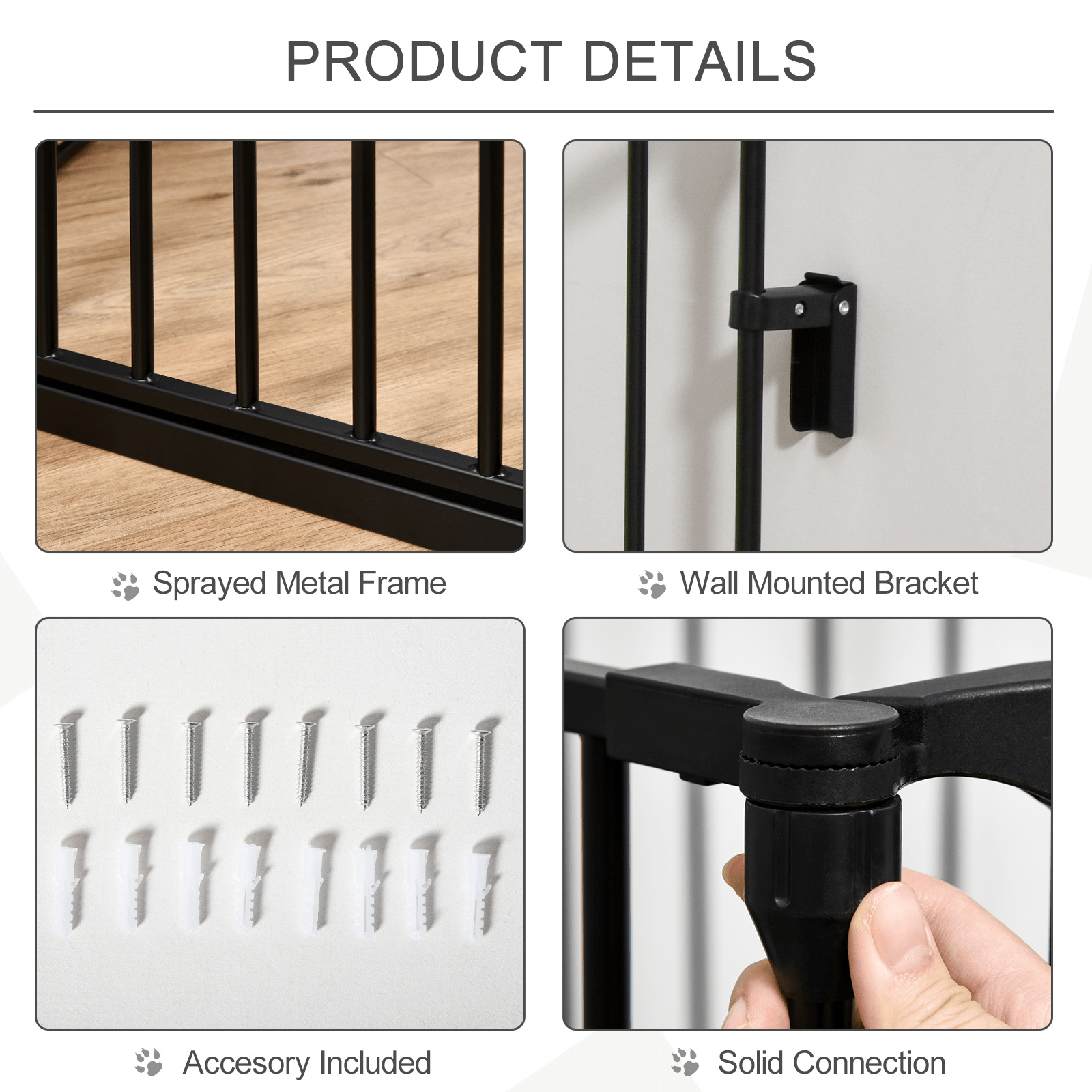 PawHut Pet Safety Gate 5-Panel Playpen Fireplace Christmas Tree Metal Fence Stair Barrier Room Divider with Walk Through Door Automatically Close Lock Black