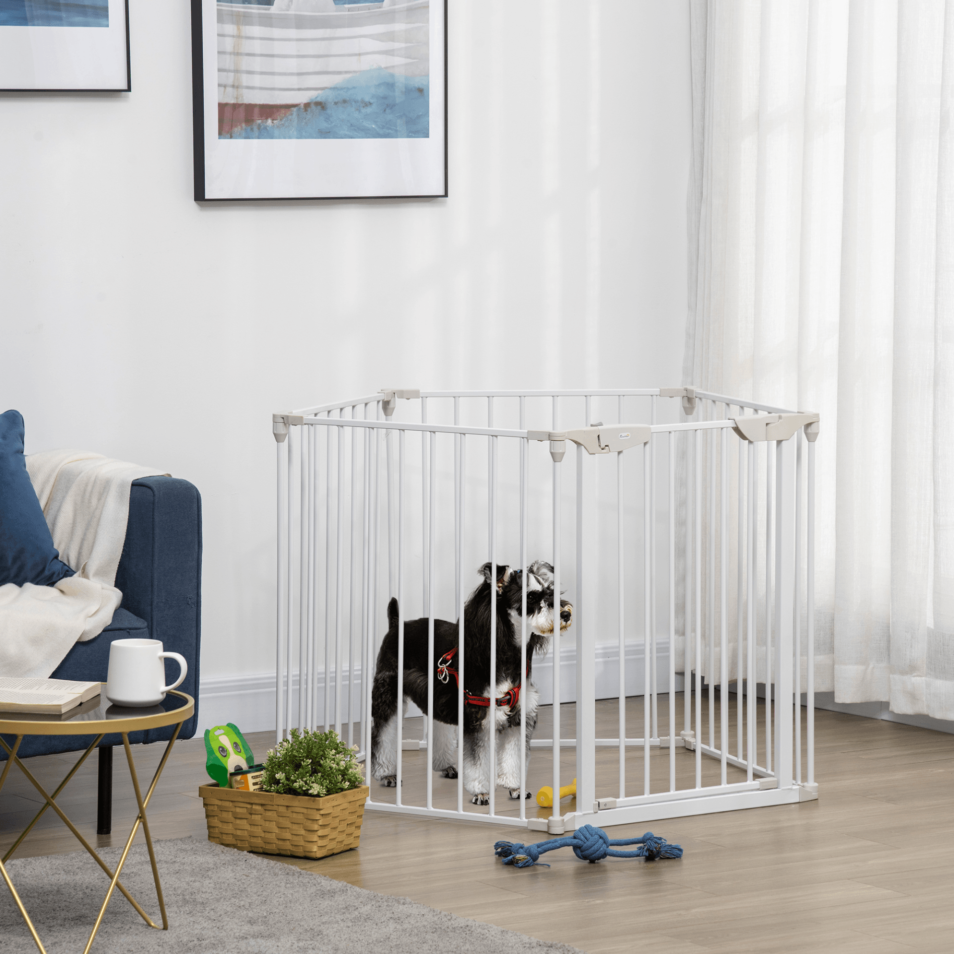 PawHut Pet Safety Gate 5-Panel Playpen Room Divider with Walk Through Door 