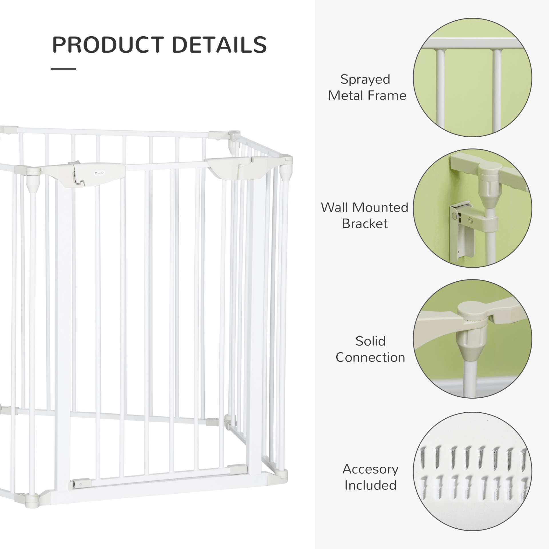 PawHut Pet Safety Gate 5-Panel Playpen Room Divider with Walk Through Door | White 300L x 3W x 74.5H cm - FluffePet